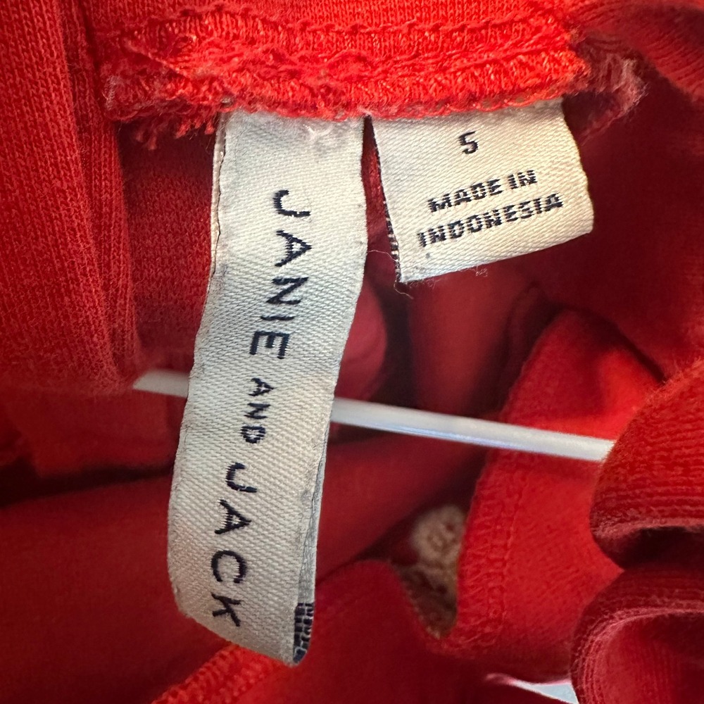 Janie and Jack Red Romper Floral‎ Applique Ruffle Trim Sleeveless Summer Size 5 - Picture 3 of 3